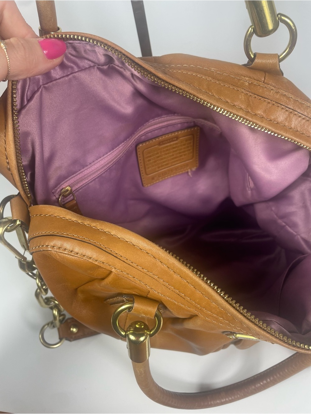 Authentic Coach Kristin Brown Pleated Leather Satchel - Picture 12 of 14